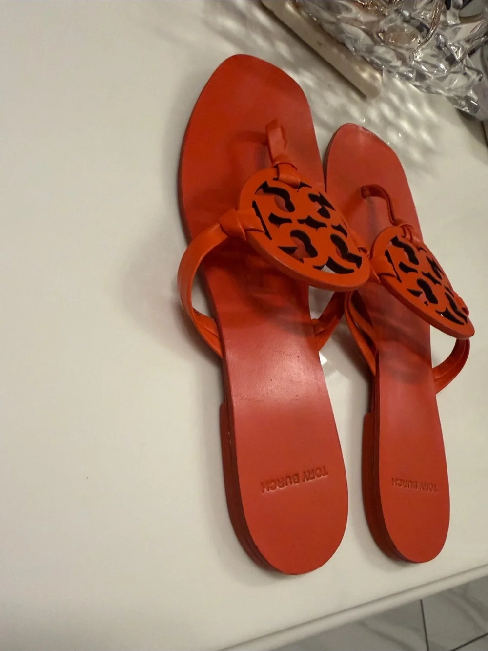 Tory Burch Orange Logo Thong Sandals